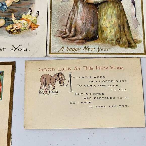 Antique Christmas New Years Postcard Lot/14 ephemera 1910s Embossed bells floral - Picture 7 of 11
